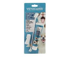 VETOCANIS Kit hygiène dentaire pour Chien, Triple Actions, avec Brosse à dent, Dentifrice, et Brosse de Massage, Goût Biscuit