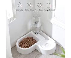AYADA 2 in 1 Distributeur de Nourriture Eau Fontaine Automatique pour Animaux, Anti Débordement Abreuvoir et Alimentateur Croquettes Gamelle pour Chat/Chien, Bol Animaux Abreuvoir Pet Bowl(Blanc)
