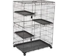 AmazonBasics Cage de jeu pour chat 3 niveaux Grand modèle Noir 91 x 57 x 128,5 cm