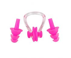 CHIC-CHIC Set Sport 1PC Pince-nez + 2PC Bouchons d'oreilles Natation Piscine Mer Nageur Protection Swim (Rose, One size)