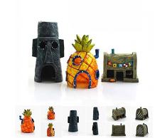Ishowstore Lot de 3 décorations en résine Ornements pour aquarium Thème Bob léponge