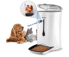 PUPPY KITTY Distributeur de Croquettes pour Chats et Chiens, 7L Distributeur Automatique de Nourriture Enregistrement Vocal Programmable 4 Repas par Jour (Blanc 6.5L)