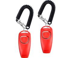 Tatuo Chien Clicker Sifflet pour Arrêter Les Aboiements des Chiens Clicker Formation Chien Sifflet Clicker 2 en 1 Nouveaux Outils de Formation de Mise à Niveau avec Sangle de Poignet (Rouge)