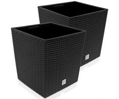 2X Bac à Fleurs 35 L Anthracite polyrotin Pot de Fleurs avec poignée jardinière