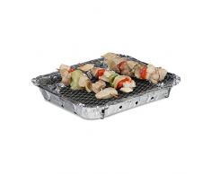 Relaxdays, argenté Barbecue Jetable rapide, 2 Supports. + 500g Charbon de Bois, BBQ Minute, Longue Combustion, 1 pièce