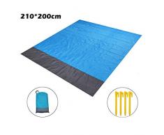 ZFYQ Tapis de Plage 210 x 200 cm Couverture de Pique-Nique imperméable avec 4 piquets Fixes pour la Plage Camping Pique-Nique et Autres activités de Plein air