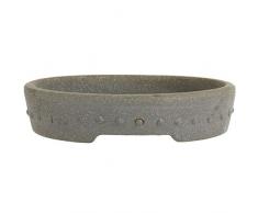 Pot à bonsaï 15x11.5x3.5cm travail manuel gris ancien ovale en grès