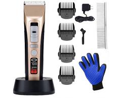Tondeuse Chien Toilettage 5-Vitesses Professionnel Animal Silencieux Rechargeable sans Fil Détachable, Rasoir Chien Clipper Chat Lame Détachable et Lavable, avec Handschuhe et Peigne