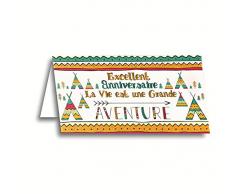 afie 69-4216 Carte Heureux Anniversaire Paillettes Indien Plume Flèche Motif Fresque Graphique Tente Camping Bohème Boho Arbres Nature Forêt Tendance Multicolore Vie Aventure