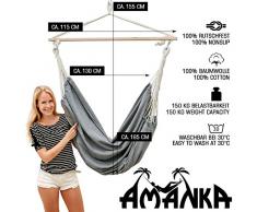AMANKA Hamac 185x130cm Extra-SÛR Siège Suspendu balançoire en Coton XXL Grande Chaise Suspendue en Toile Max 150kg Gris