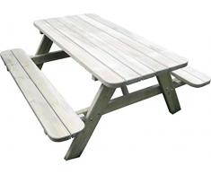 Table de pique-nique 150 cm avec bancs rabattables en bois, 6 places - Table de jardin robuste en pin