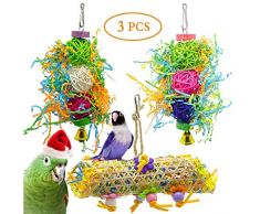 AIDIYA Lot de 3 Jouets pour Oiseaux à Suspendre avec Clochette, échelle en Bois pour perruches, calopsittes, perruches et Oiseaux (Jaune)