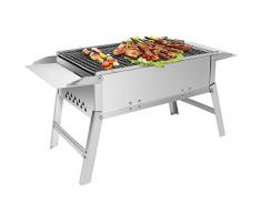 SunJas Barbecue Charbon de Bois Pliable en Acier Inoxydable, BBQ Barbecue de Table Barbecues de Pique-Nique Portable, Dimensions Ont 55×26.5×32CM, Argent