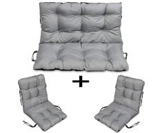 SuperKissen24 Coussin Dossier pour Banc de Jardin Canapé - 100x50 cm et Appui 100x60 + 2X 48x96 cm Coussin de Chaise Longue - Bain de Soleil - Intérieur/Extérieur – imperméable - Gris