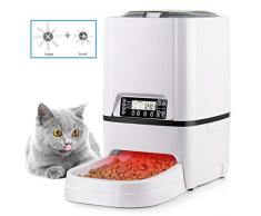Amzdeal 6L Distributeur Croquettes Automatique pour Chats et Chiens - Distributeur de Nourriture pour Animaux Domestiques avec Enregistrement Vocal et LCD Écran, 4 Repas/ jour-Batterie et Adaptateur
