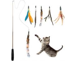 Wolintek Jouet à Plumes pour Chats, Jouet de Chat,Interactif Rétractable Canne a Peche Jouet avec 5 Recharges pour Chats et Chatons