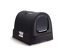 CURVER | Maison de toilette pour chat, Anthracite, Pet rattan, 51,5x38,5x40 cm