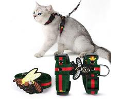 Unihubys Harnais pour Chat avec Laisse - Harnais réglable en Forme dabeille brodée H et Laisse pour Marcher (L, Vert)