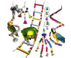 Jouets pour Oiseaux, PietyPet Coloré Oiseaux Jouets avec Cloches, Pont Échelles, Balançoire Jouet Oiseau Perché, Escalade Jouet, Décoration Animal Cages pour Oiseaux de petite taille, 6 Pièces