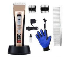 Tondeuse Chien Toilettage 5-Vitesses Professionnel Animal Silencieux Rechargeable sans Fil Détachable, Rasoir Chien Clipper Chat Lame Détachable et Lavable, avec Handschuhe et Peigne (501)