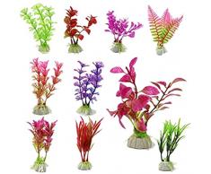 Milopon 10x Plante Artificielle en Plastique Fleurs Feuilles Fausse Ornements pour Aquarium Fond Bocal à Poissons