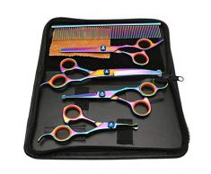 Laelr Kit de toilettage pour chien, 5 pièces ciseaux de toilettage de compagnie, kit de tondeuse professionnel en acier inoxydable, ciseaux à effiler, ciseaux incurvés, peigne de toilettage