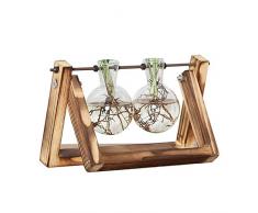 Mouchao Vase en Verre avec Ampoule de jardinière avec Support rétro en Bois Massif et Support pivotant en métal, Double Bouteille rétro et Bois