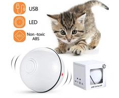 Jouet Interactif pour Chat, Boule Auto-Rotative à 360 Degrés, Chargement USB Jouet Exercice à LED, Balles Interactives Automatiques Rotatives pour Chatons de Chaton Prenant et Amusant (Blanc)
