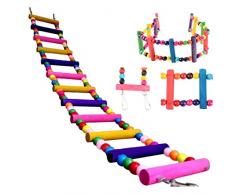 Oiseaux Jouet Perchoir Perroquet Oiseau pont tournant en bois Ladder Grimpez Calopsitte perruche perruche Jouets pour animaux (XS-37cm, multicolore)