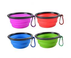 MOACC Gamelle Chien, Lot de 4 Gamelles Pliables pour Chien en Silicone avec Mousqueton, Chien Bol Portable à Eau ou Alimentaire pour Petite à Moyen Chiens, Gamelle Chien Voyage