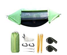 Hamac suspendu d’extérieur 3 en 1 contre la pluie camping hamac abri avec filet anti moustique, tente bâche imperméable ensemble hamac vert portable