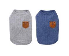 YAODHAOD T-Shirt Minimalist pour Chien, Vêtements pour Chat, Bleu et Gris, 100% Coton, pour Mini-Chien, Petit Chien et Chat (Paquet de 2 (S-Convient aux Chiots âgés dun à Deux Mois, Gris et Bleu)