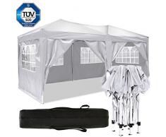 Eloklem Jardin étanche Tonnelle Tente de Reception Pliante pavillon 3 x 6 m Camping Pavillon Gazebo avec 4 côtés (3 x 6 m, Blanc)