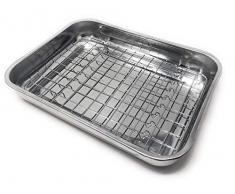 Space Home - Plat à Four avec Grill et Poignées - Plaque à Rôtir avec Grille - Acier Inoxydable - 25 cm - Made in Italy
