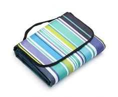 LIVEHITOP Couverture de Pique-Nique Imperméable 200x200cm - Grand Portable avec Poignée Tapis pour Plage Camping Voyage Été, Bleu Rayures