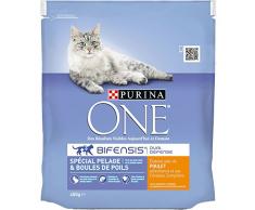 Purina One Spécial Pelage & Boules de Poils - au Poulet et aux Céréales Complètes - 450 g - Croquettes pour Chat Adulte - Lot de 10