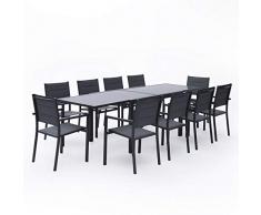 Salon de Jardin LAMPEDUSA Extensible en textilène Gris 10 Places - Aluminium Anthracite