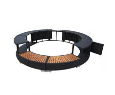 Panana Spa Jacuzzi 2-6 Personnes, Contour de Spa Rond Résine Tressée Spa de Jardin, Extérieur, Noir