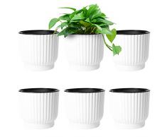 T4U 6pcs Bac à Fleurs Auto-Irrigation Plastique Rond - Blanc, Pot avec Réserve deau Pot avec Système dArrosage pour Planter Les Plantes Fleur Facilement, Décoration pour Jardin Maison