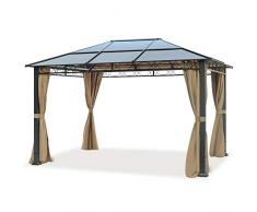 TOOLPORT Pavillon de Jardin Pavillon ALU Deluxe imperméable de 3x4 m avec Tente de réception à 4 côtés en Toit en PC translucide Bronze