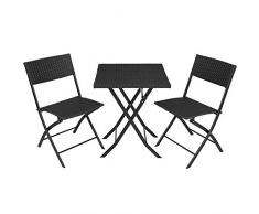 tectake 800700 Salon de Jardin résine tressée 2 Personnes, 2 Chaises et 1 Table Pliantes - Plusieurs Coloris - (Noir | no. 403196)