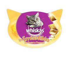 Whiskas Les Irrésistibles - Friandises au poulet et au fromage pour chat adulte, croquantes à lextérieur et tendres à lintérieur, 8 boîtes de 60 g de récompenses