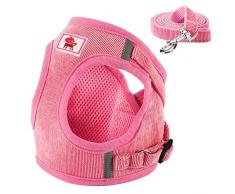 FREESOO Harnais Chien Réglable avec Corde de Traction Réfléchissant Matériaux en Maille Filet Respirante Durable Harnais pour Animaux de Compagnie Rose Taille XS-XL
