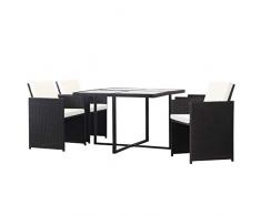 yorten Ensemble Salon de Jardin en Résine Tressée Rotin Chaise Tressée pour Patio 1 x Table + 4 x Chaise + 8 x Coussin, Salon de Jardin Encastrable Rotin - Noir