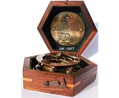 UK Gift Boussole avec Cadran Solaire, Style rétro et Style Gilbert et Fils avec boîte en Bois