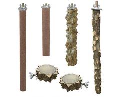 Allazone 6 PCS Perchoir Perroquet, Jouets Oiseaux en Bois, Jouet à Suspendre pour Perroquet, Bois Pieds Perchoirs, Balançoires, Échelles, Escalade Perché