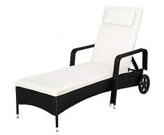 TecTake Chaise Longue Bain de Soleil en Résine Tressée Transat - diverses couleurs au choix - (Noir)
