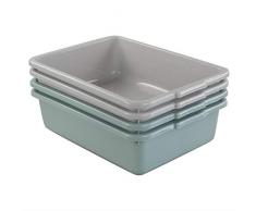 Neadas Bassine Pied Cuvette bac à Litière en Plastique Rectangulaire, Vert Menthe et Gris Clair, Lot de 4