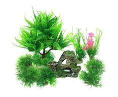 PietyPet Petit Taille Plantes daquarium Plastique Décoration et Rocher Polyrésine Grotte Ornement Decoration, 9 Pièces
