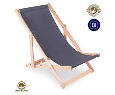 Amazinggirl Chaise chilienne Bois - Chaise Longue Bois Jardin Pliable Toile transat chilienne Exterieur Chaise en Bois avec accoudoir Gris foncé